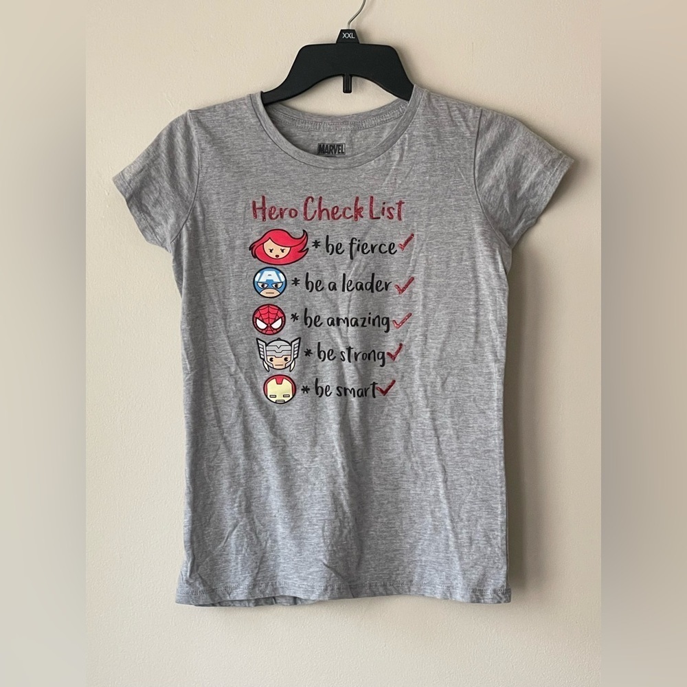 🎈🎈🎈Disney Marvel Girl’s Glitter Superhero Tee Shirt Top Size XL 14/16